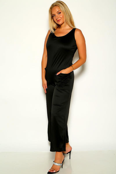 Black Sleeveless Casual Wide Bottoms Plus Size Jumpsuit - AMIClubwear