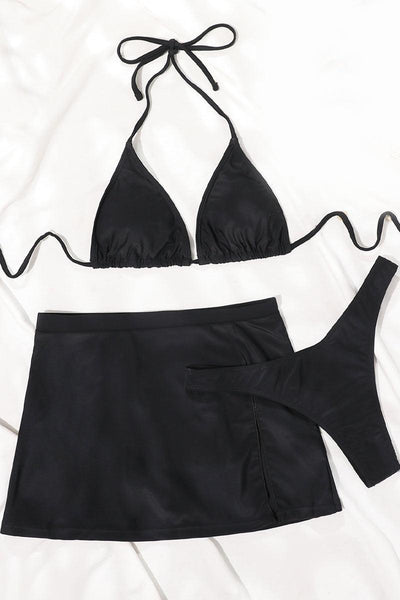 Black Sleeveless Cheeky Three Piece Swimsuit - AMIClubwear
