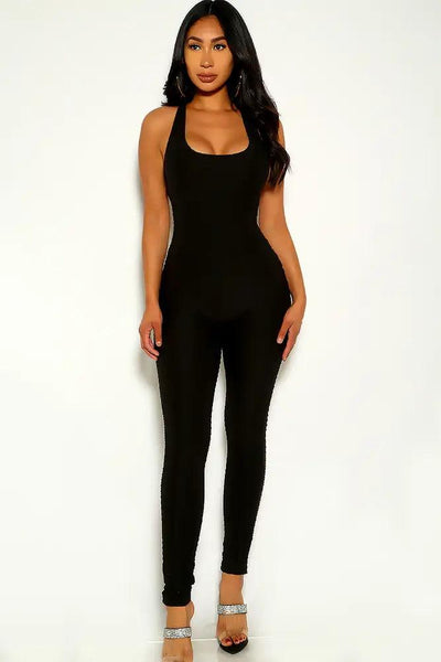 Black Sleeveless Cross Strap Jumpsuit - AMIClubwear