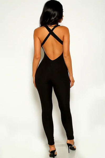 Black Sleeveless Cross Strap Jumpsuit - AMIClubwear