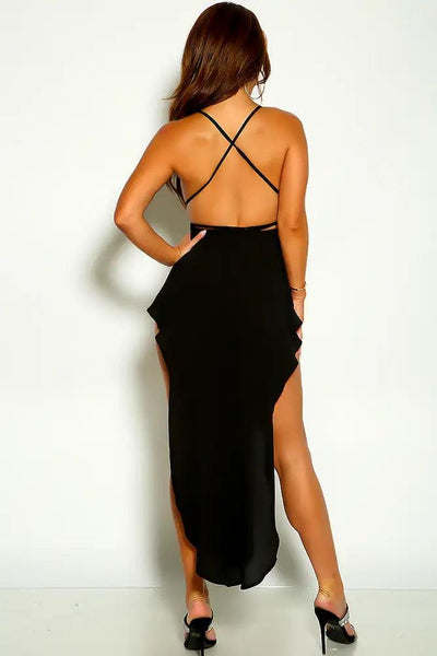 Black Sleeveless Cross Straps High Cut Party Dress - AMIClubwear