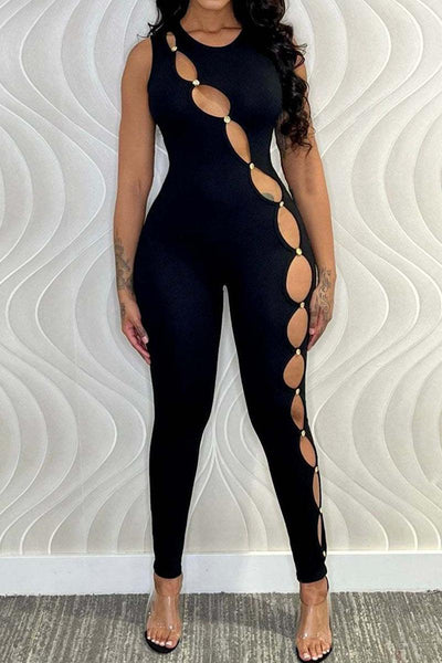 Black Sleeveless Cut Out Casual Jumpsuit - AMIClubwear