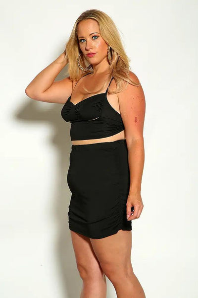 Black Sleeveless Cut Out Cropped Plus Size Two Piece Dress - AMIClubwear