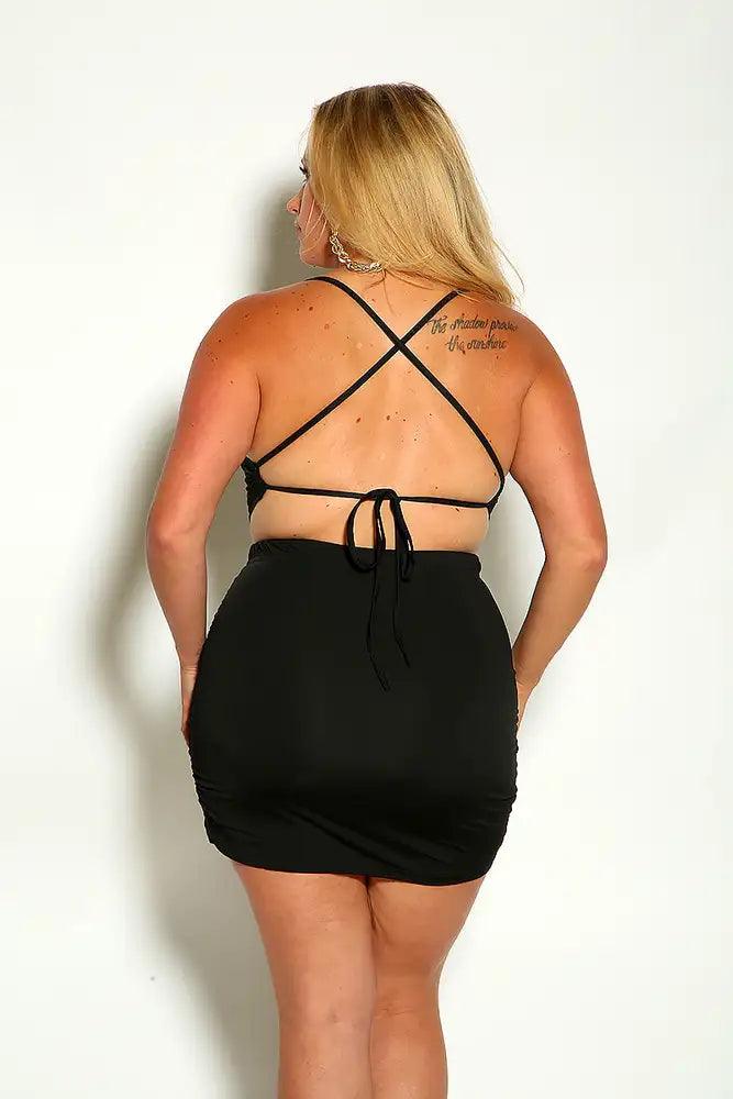 Black Sleeveless Cut Out Cropped Plus Size Two Piece Dress - AMIClubwear