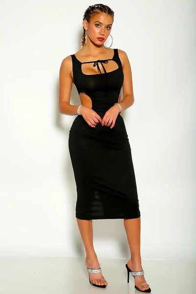 Black Sleeveless Cut Out Front Tie Detail Party Dress - AMIClubwear