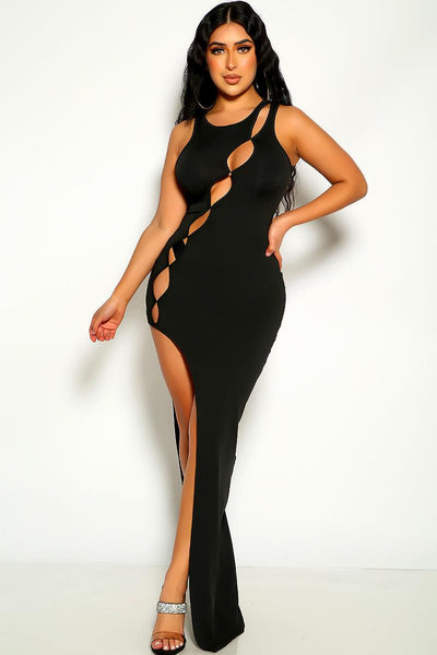 Black  Sleeveless Cut Out Maxi Party Sexy Dress - AMIClubwear