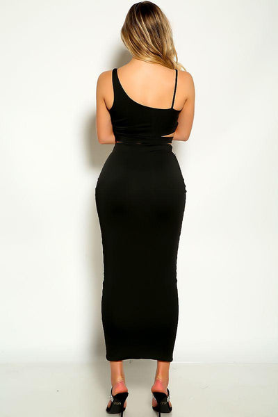 Black Sleeveless Cut Out Midi Two Piece Dress - AMIClubwear