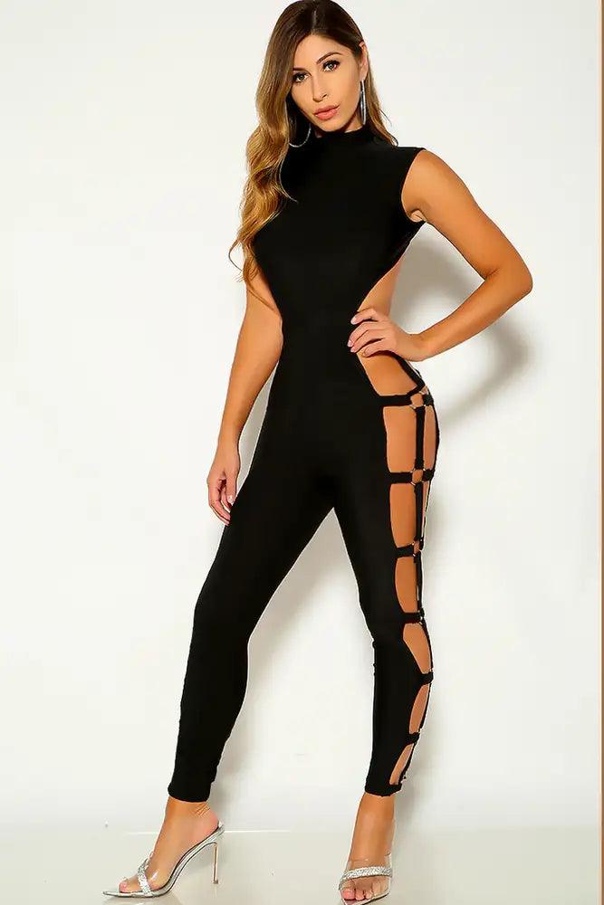 Black Sleeveless Cut Out O-Ring Jumpsuit - AMIClubwear