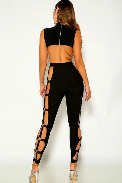 Black Sleeveless Cut Out O-Ring Jumpsuit - AMIClubwear