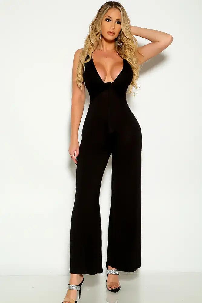 Black Sleeveless Front Knot Flared Jumpsuit - AMIClubwear