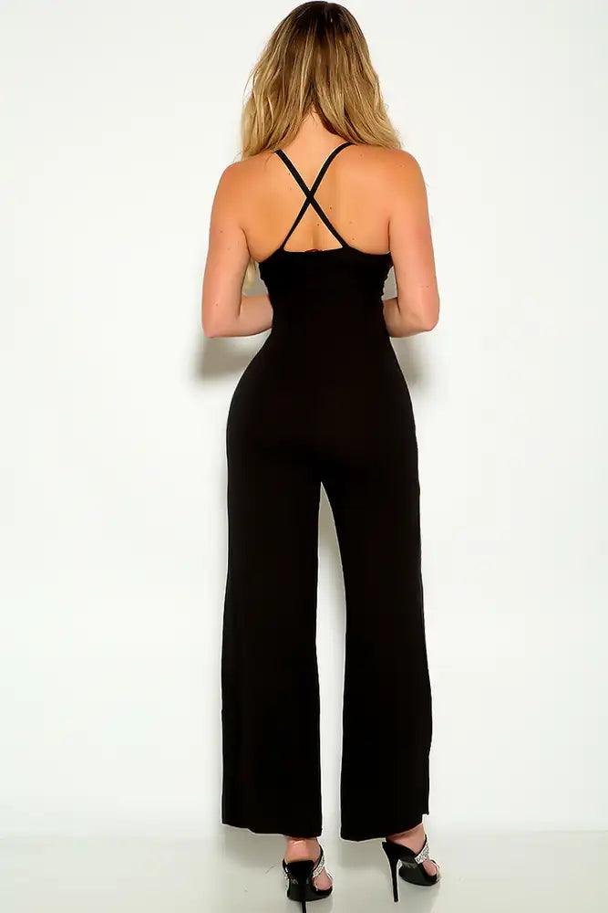 Black Sleeveless Front Knot Flared Jumpsuit - AMIClubwear