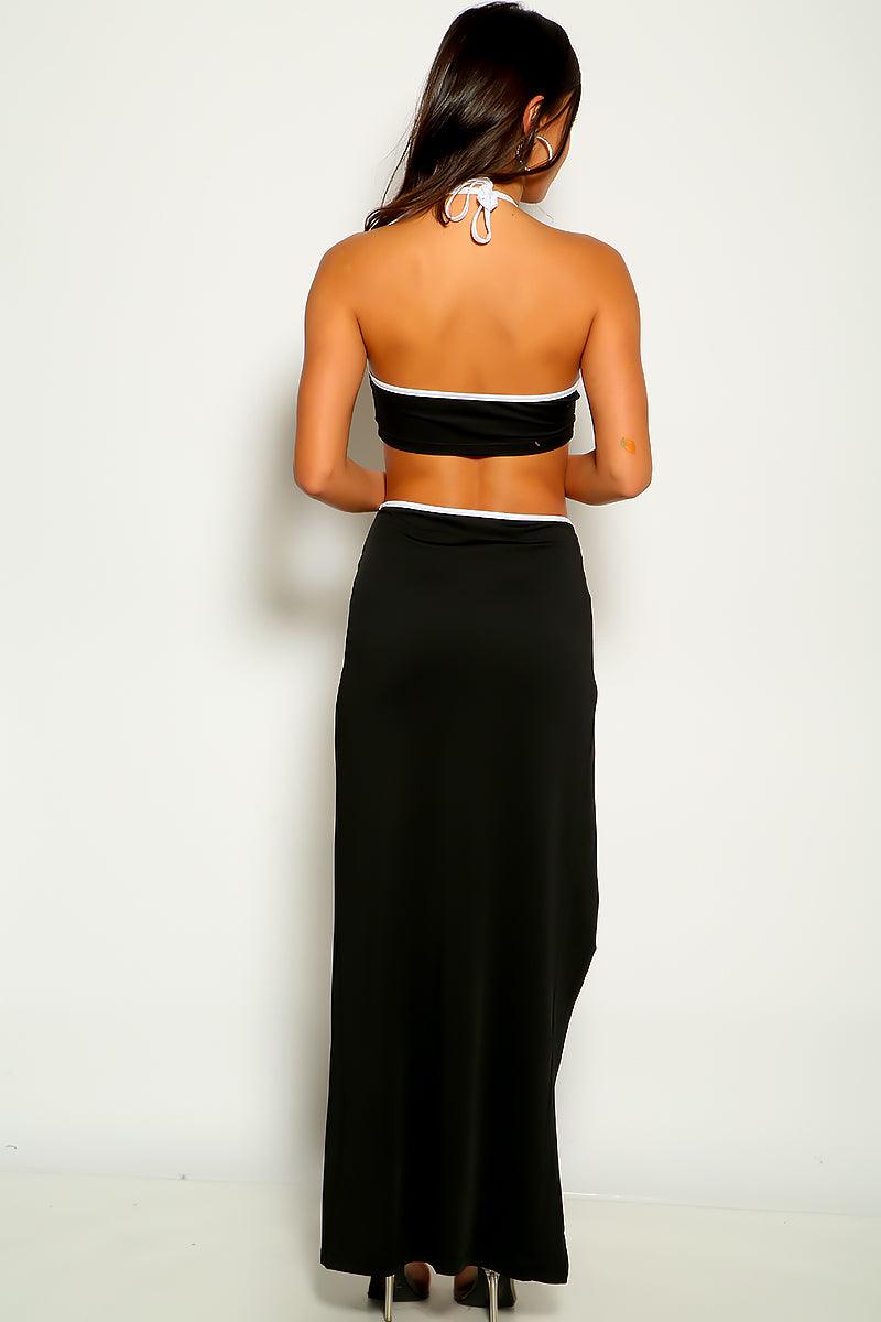 Black Sleeveless Halter Cut Out Two Piece Dress - AMIClubwear