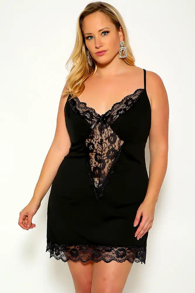 Black Sleeveless Lace Leopard Plus Size Chemise - AMIClubwear