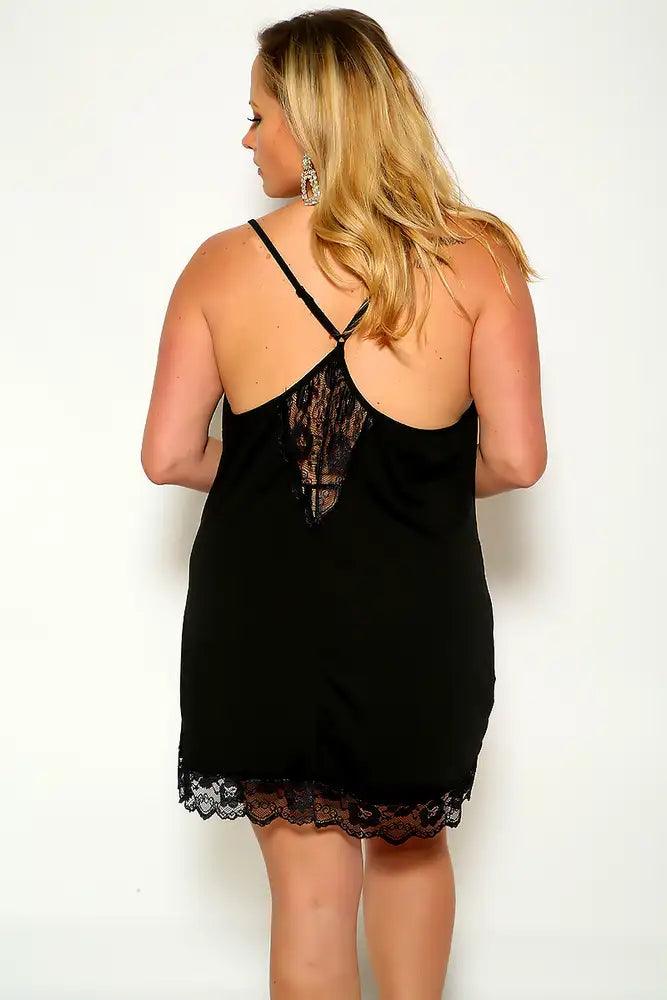 Black Sleeveless Lace Leopard Plus Size Chemise - AMIClubwear