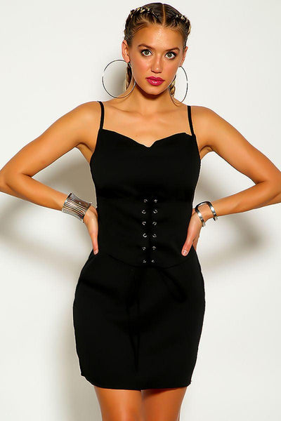 Black Sleeveless Lace Up Corset Detail - AMIClubwear