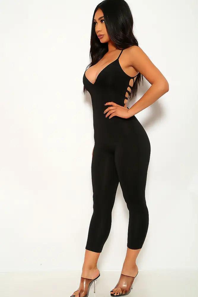 Black Sleeveless Lace Up Jumpsuit - AMIClubwear