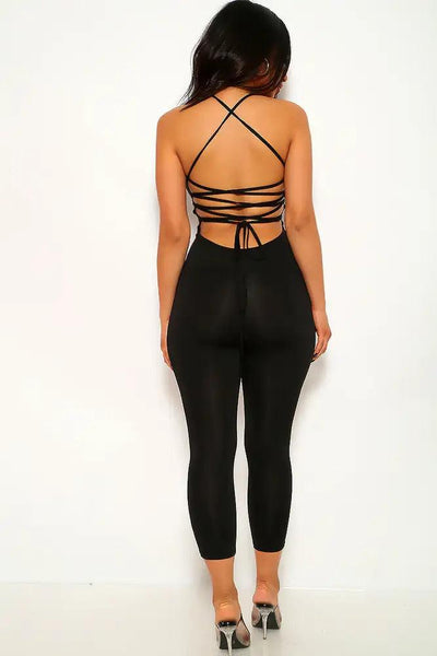 Black Sleeveless Lace Up Jumpsuit - AMIClubwear