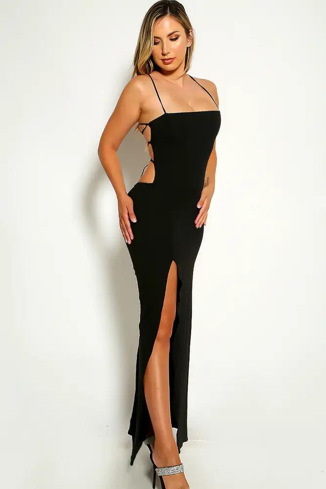 Black Sleeveless Lace Up Maxi Party Dress - AMIClubwear