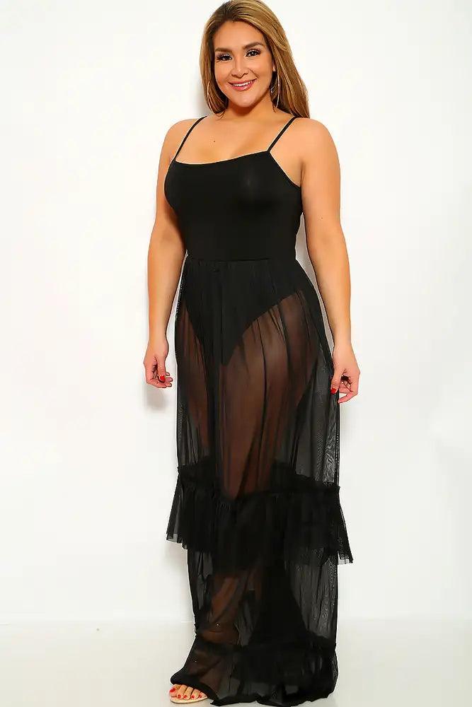 Black Sleeveless Mesh Plus Size Party Dress - AMIClubwear
