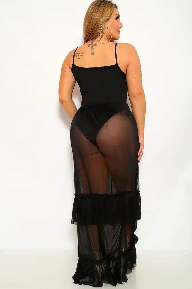 Black Sleeveless Mesh Plus Size Party Dress - AMIClubwear