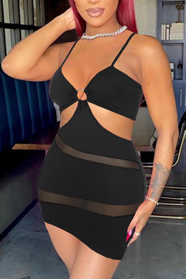 Black Sleeveless O-Ring Cut Out Sexy Party Dress - AMIClubwear
