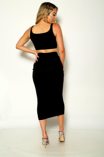 Black Sleeveless Ribbed Maxi Two Piece Party Dress - AMIClubwear