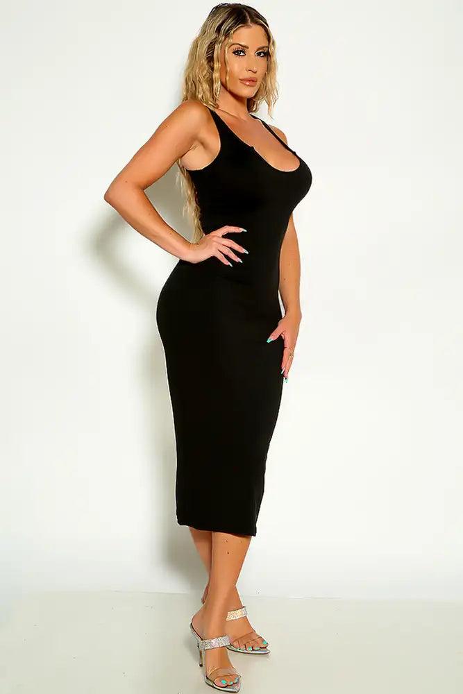 Black Sleeveless Ribbed Midi Dress - AMIClubwear