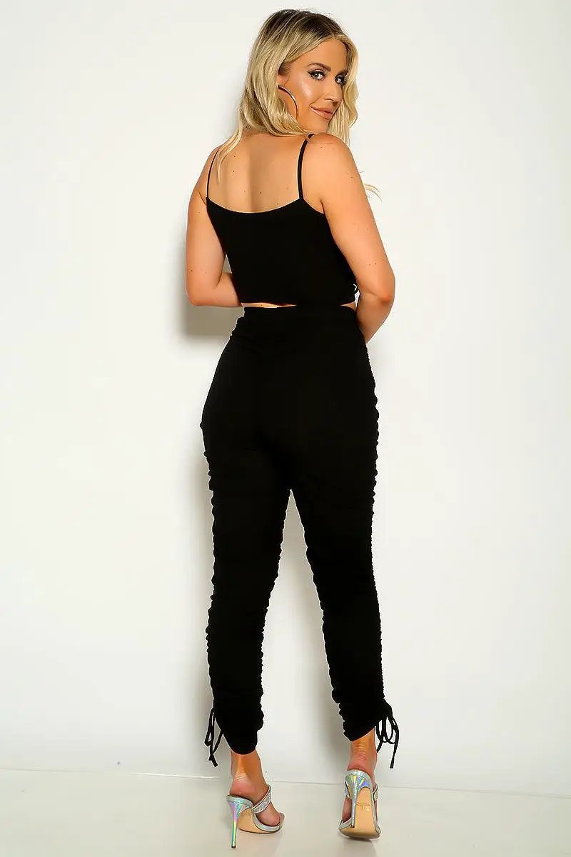 Black Sleeveless Ribbed Two Piece Outfit