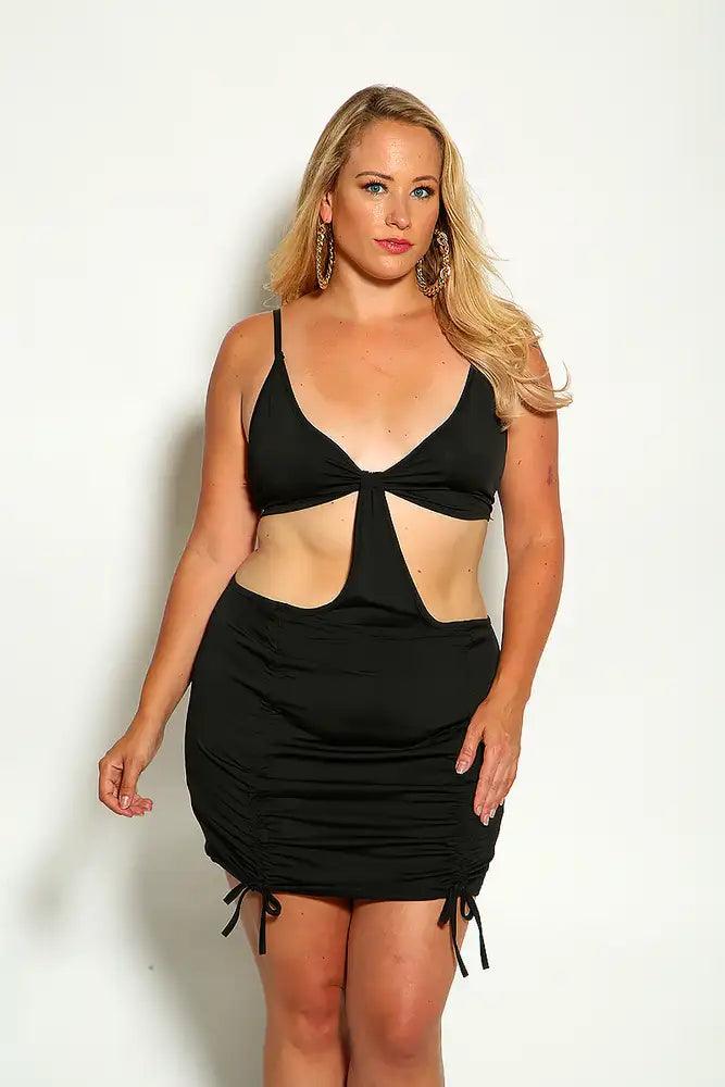 Black Sleeveless Ruched Cut Out Sexy Plus Size Party Dress - AMIClubwear