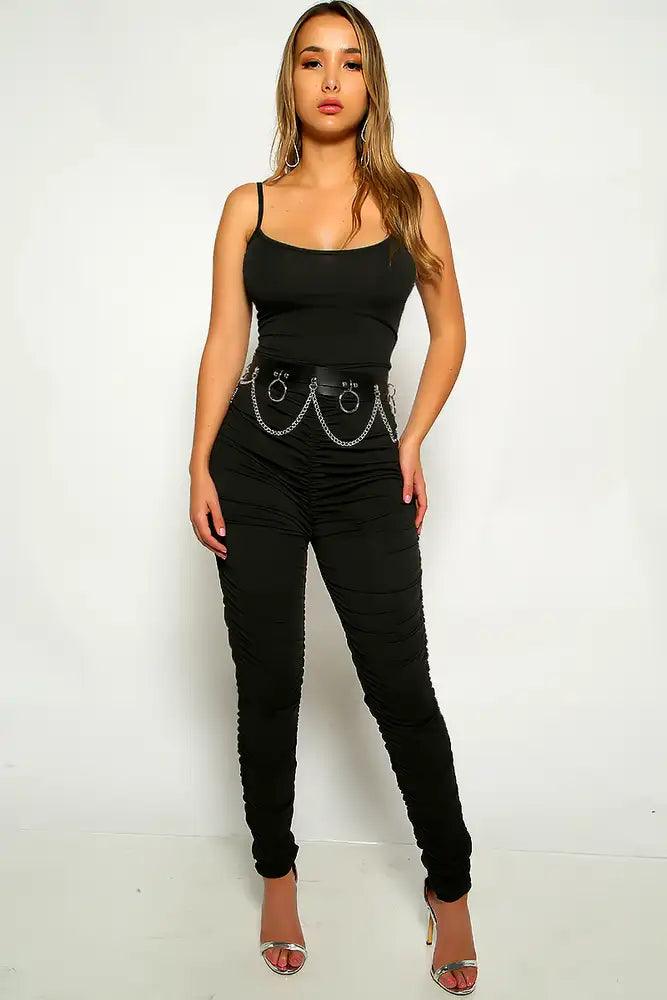 Black Sleeveless Ruched Jumpsuit - AMIClubwear