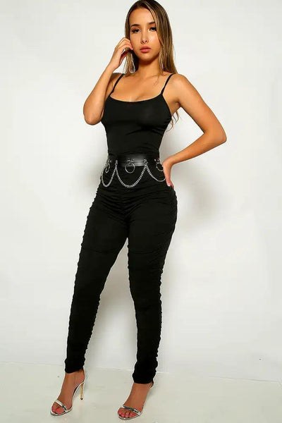 Black Sleeveless Ruched Jumpsuit - AMIClubwear