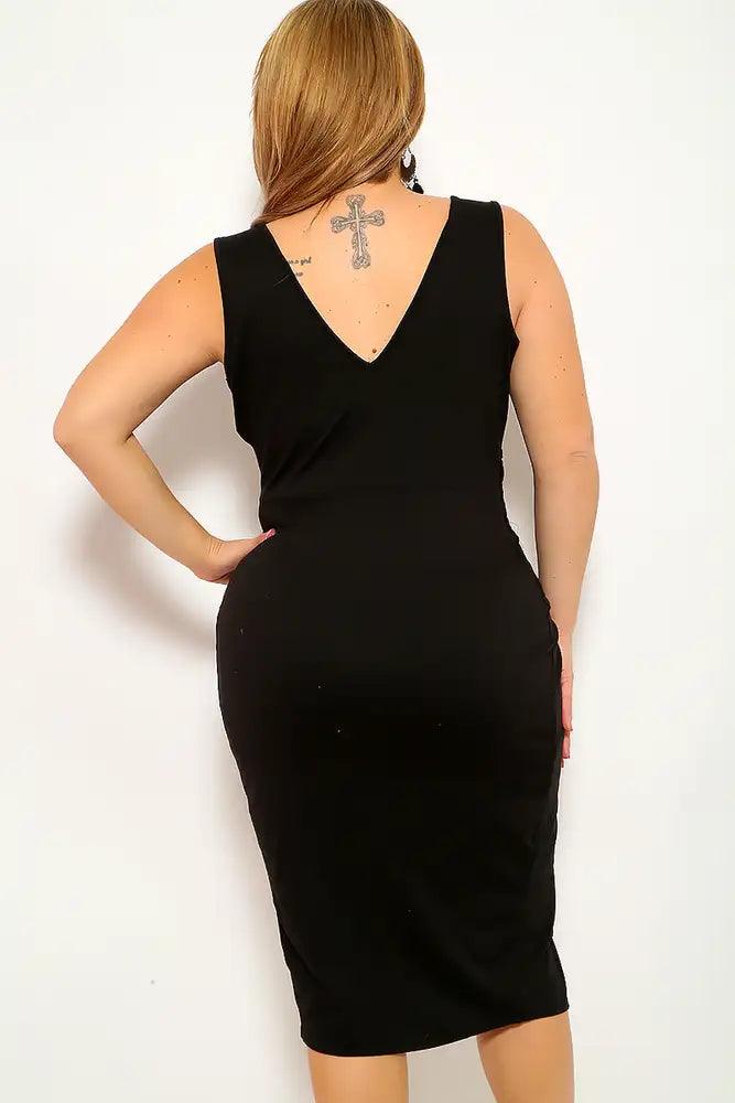 Black Sleeveless Ruched Plus Size Party Dress - AMIClubwear