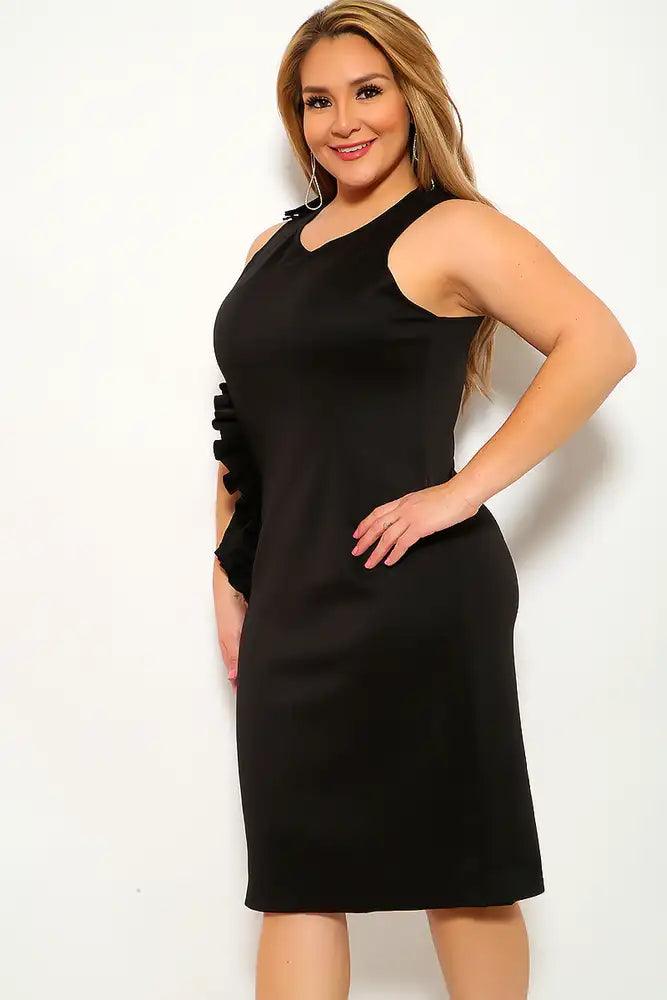 Black Sleeveless Ruffled Plus Size Party Dress - AMIClubwear