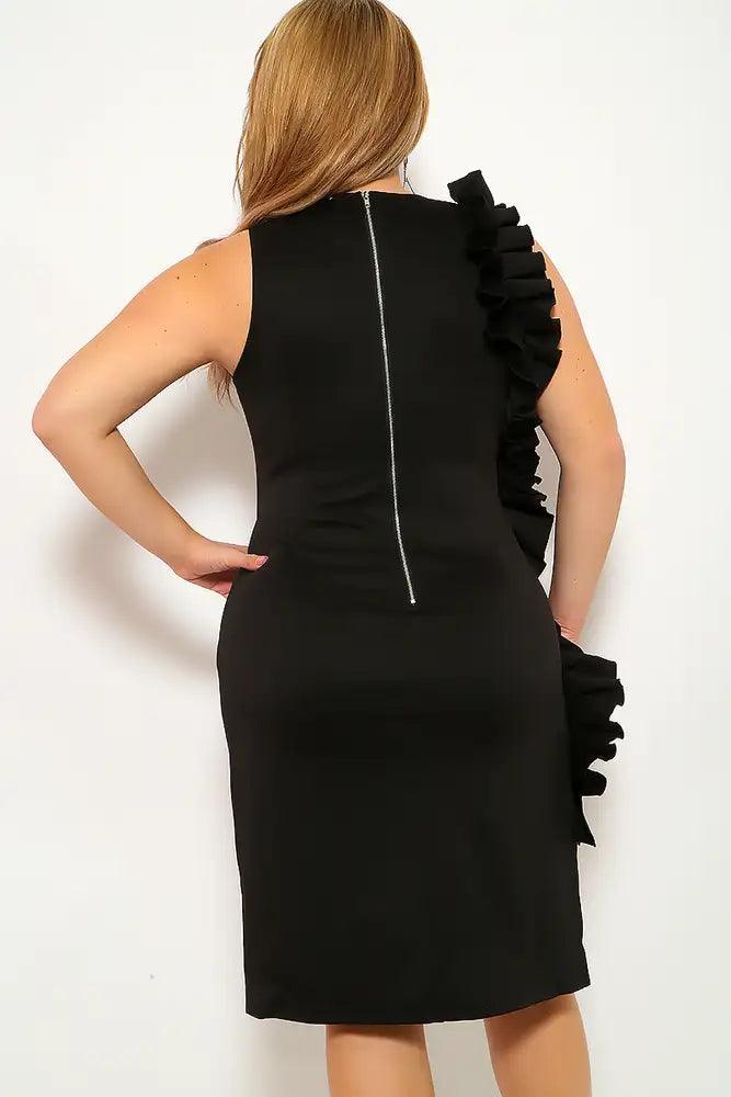 Black Sleeveless Ruffled Plus Size Party Dress - AMIClubwear