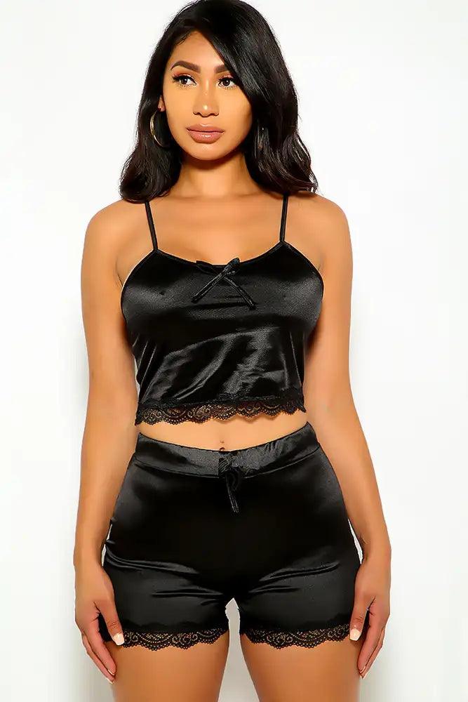 Black Sleeveless Satin Two Piece Outfit - AMIClubwear