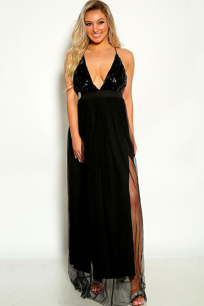 Black Sleeveless Sequins Tulle Cocktail Dress - AMIClubwear