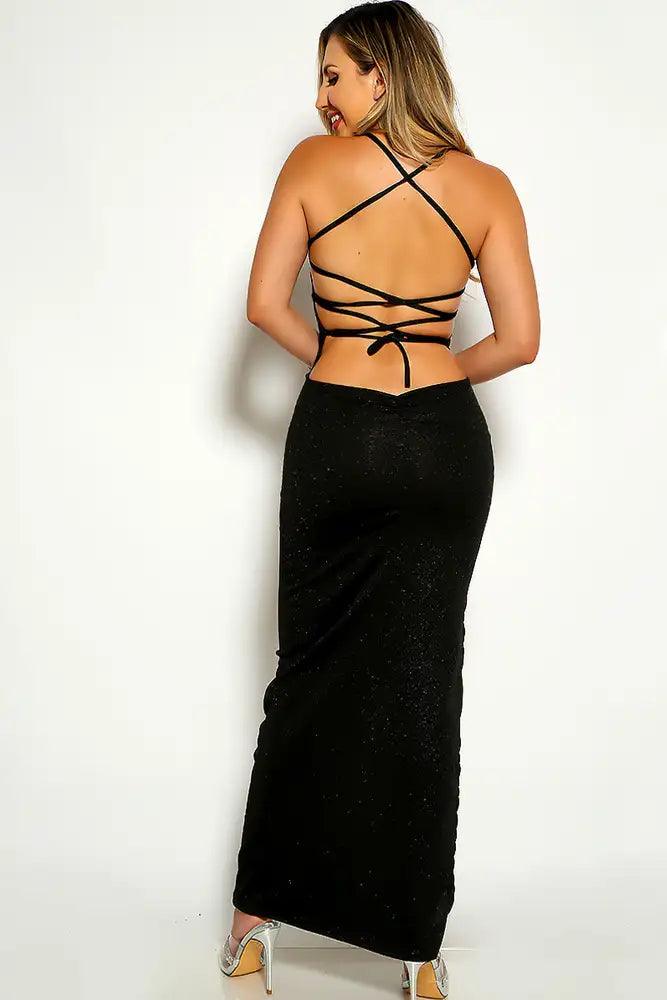 Black Sleeveless Shimmer Maxi Party Dress - AMIClubwear