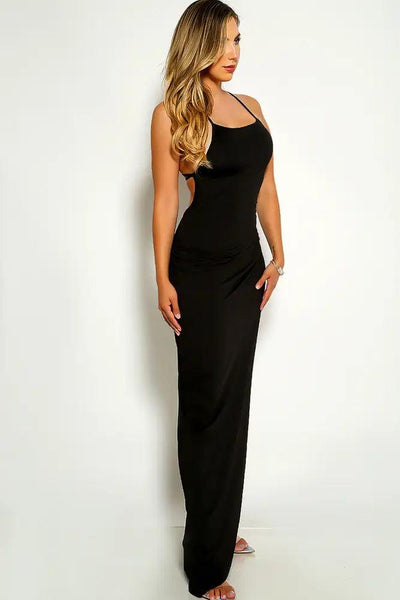 Black Sleeveless Side Slit Maxi Party Dress - AMIClubwear