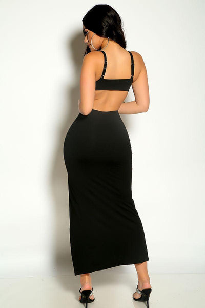 Black Sleeveless Side Slit Midi Party Dress - AMIClubwear