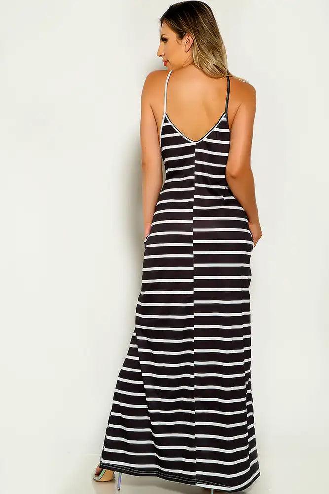 Black Sleeveless Striped Maxi dress - AMIClubwear