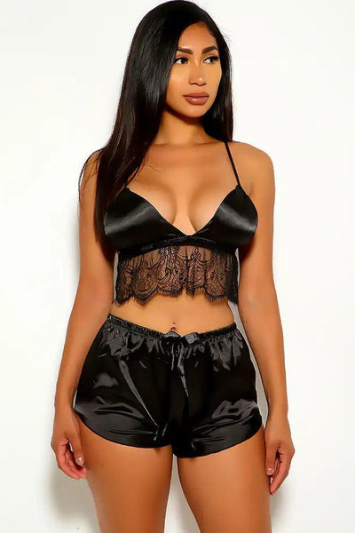 Black Sleeveless Two Piece Lingerie Outfit - AMIClubwear