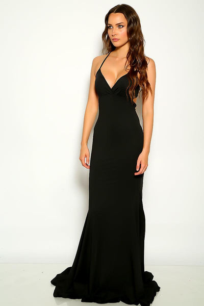 Black Sleeveless V-Cut Maxi Party Dress - AMIClubwear