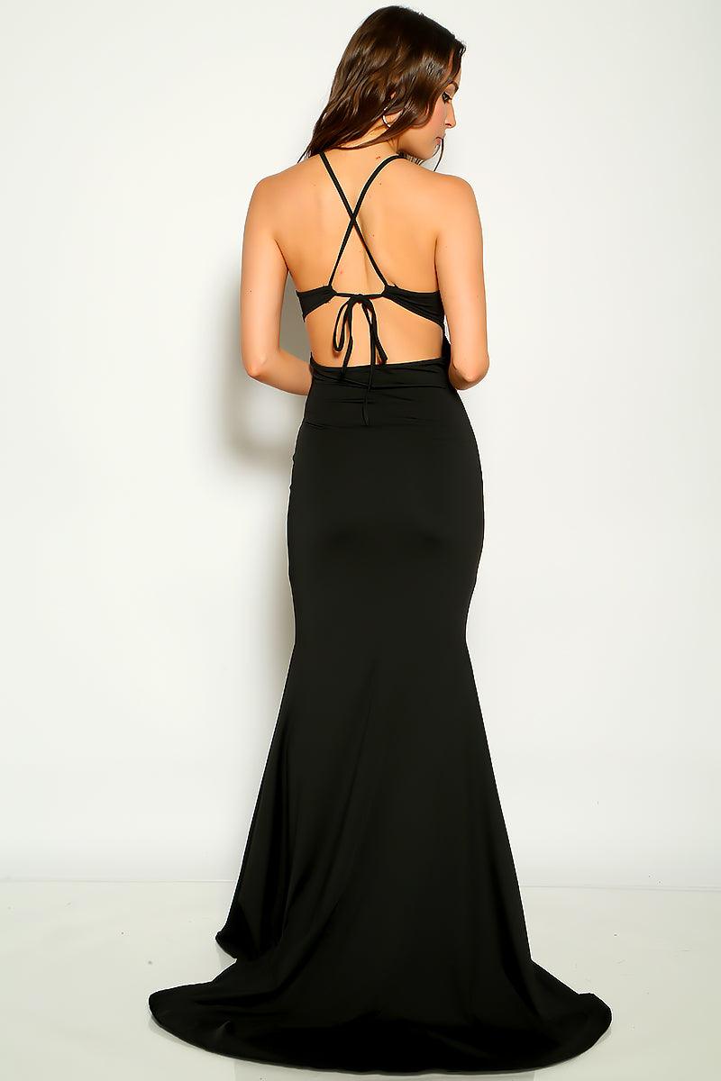 Black Sleeveless V-Cut Maxi Party Dress - AMIClubwear