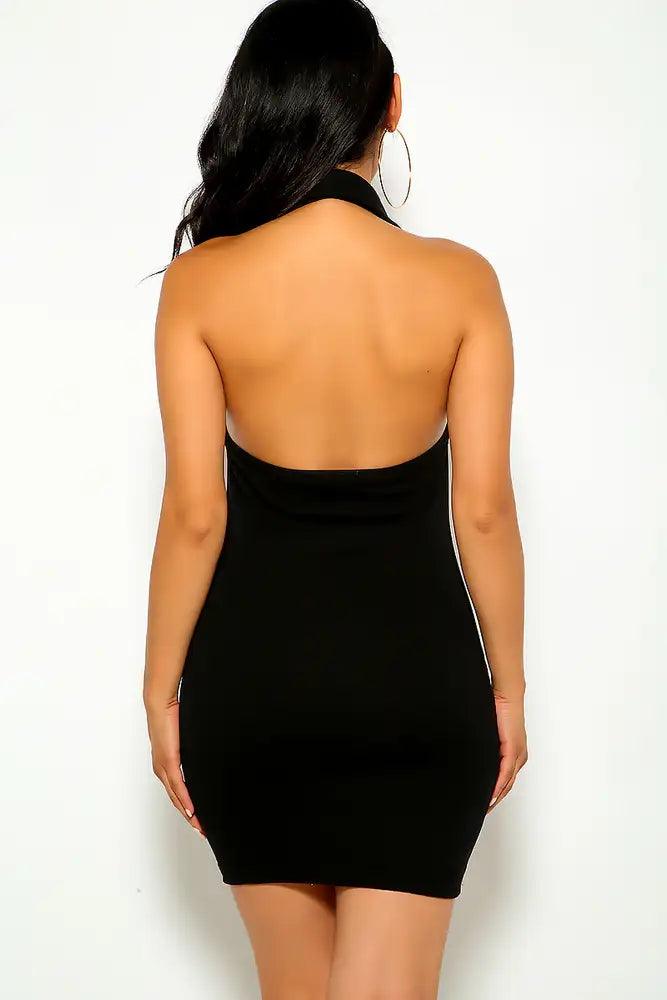 Black Sleeveless V-Cut Party Dress - AMIClubwear