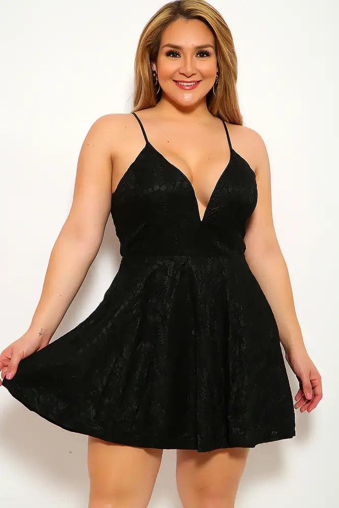 Black Sleeveless V-Underwire Plus Size Party Dress - AMIClubwear