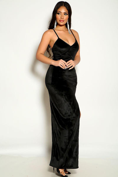 Black Sleeveless Velvet Maxi Dress - AMIClubwear