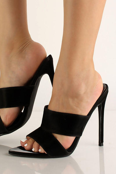 Black Slip On Open Toe Heels - AMIClubwear