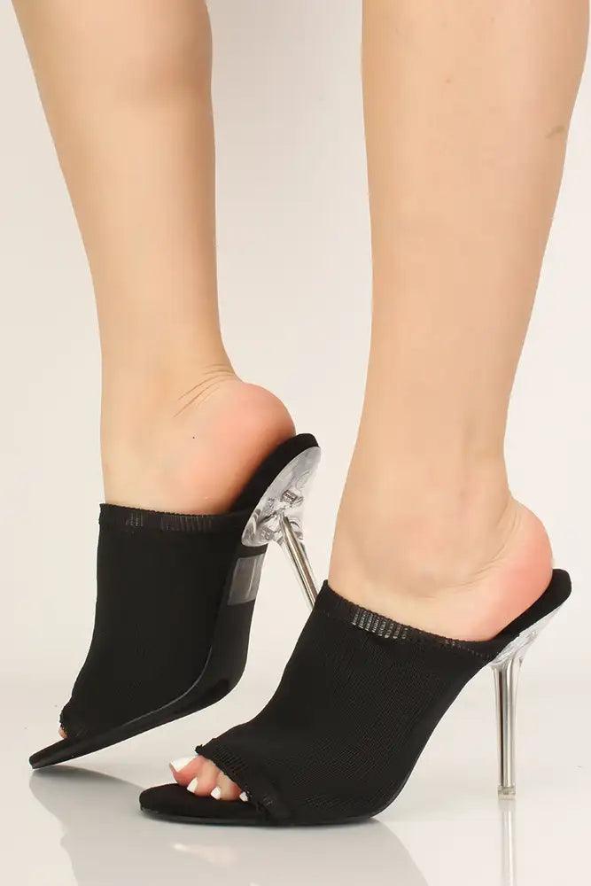 Black Slip On Open Toe High Heels - AMIClubwear