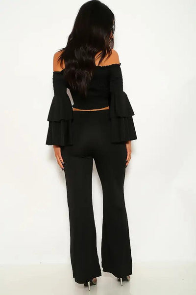Black Smocked Off The Shoulder Two Piece Outfit - AMIClubwear