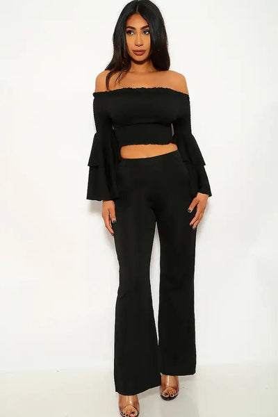 Black Smocked Plus Size Two Piece Outfit - AMIClubwear